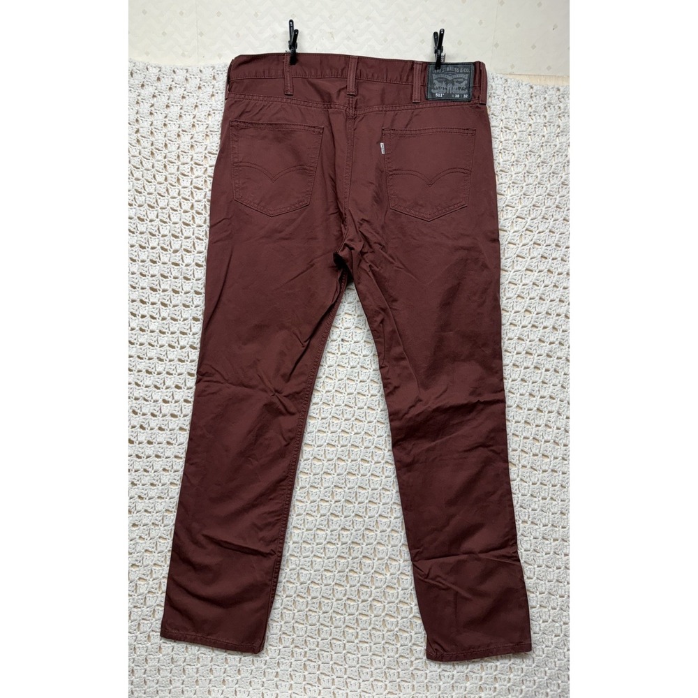 Levi's 511 Slim Fit Pants Men 38x32 Fits 36X30 Burgundy Maroon Red Stretch Denim